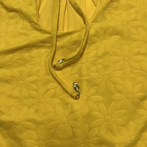 Trina Turk Swimsuit Womens 10 Yellow Joplin Jacquard Petal Cutout Plunge 1 Piece - Picture 9 of 11